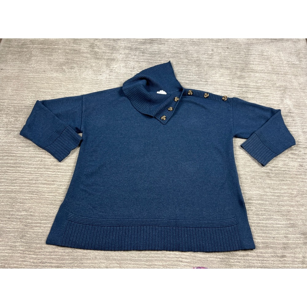 Westbound‎ Sweater Women 2X Blue Button Mock Neck Pullover Long Sleeve Relaxed